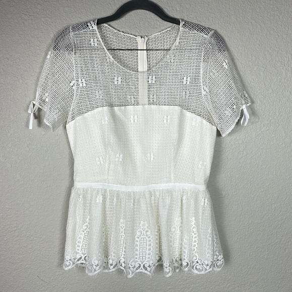 Luba by Hannah Payne Mesh Lace Peplum Babydoll Top Blouse Feminine Bridal White - Picture 5 of 13